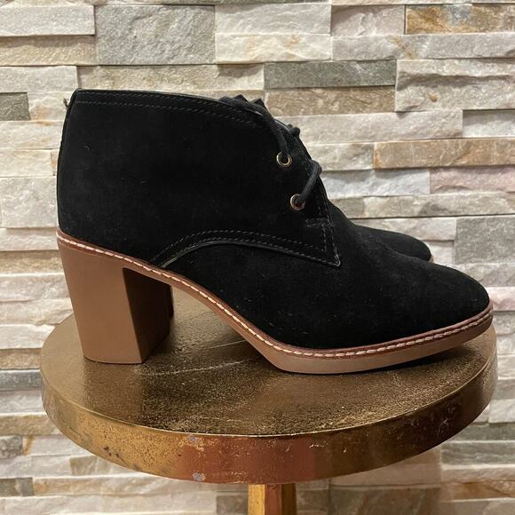 Tory Burch Hilary Suede Chukka Booties | Black Lace-Up, Block Heel, 8M - Picture 1 of 13